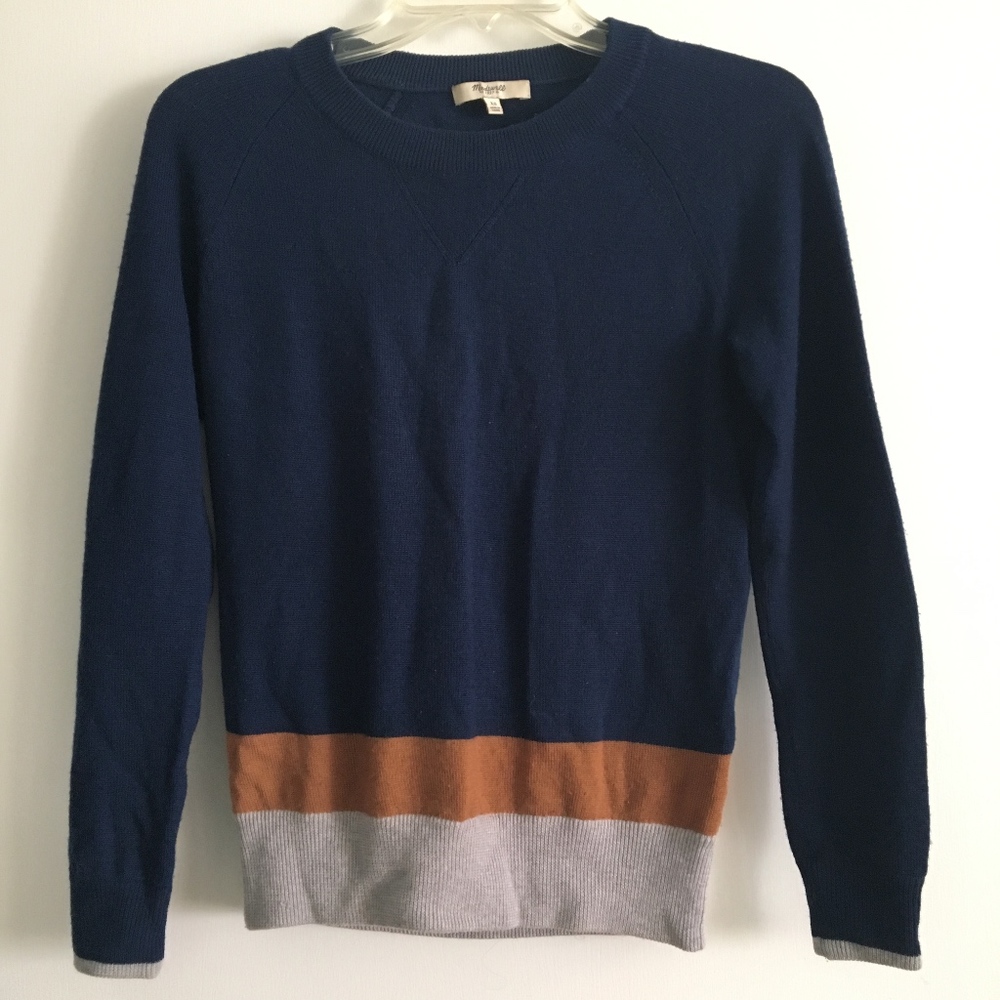 Madewell Navy Colorblock Wool Sweater in XS